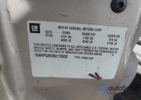 2005 Buick Lesabre Custom from USA, damaged, VIN 1G4HP52K05U115932